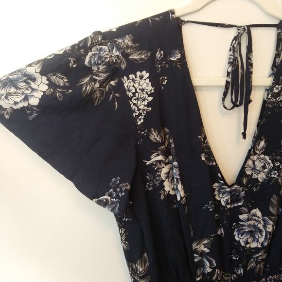 Three Pink Hearts Size M Floral Maxi Dress Blue Cottage Country Prairie Festival - Picture 4 of 12